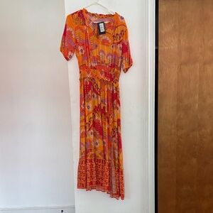 Floral Orange and Red Maxi Dress